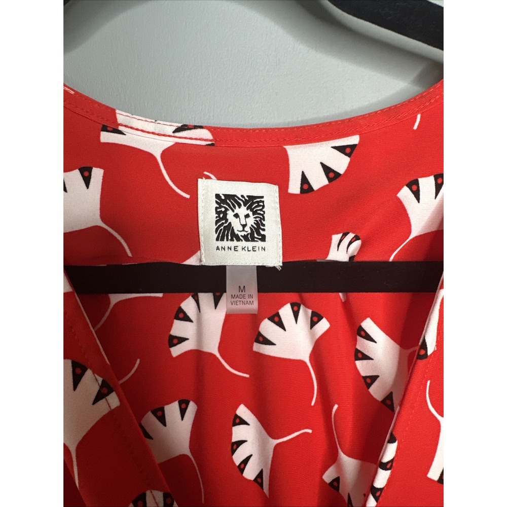 Anne Klein Women's Signature Red Wrap Style Dress Poppy Combo- Size M - Picture 2 of 8